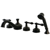 Restoration Three-Handle 5-Hole Deck Mount Roman Tub Faucet with Hand Shower