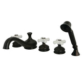 Three-Handle 5-Hole Deck Mount Roman Tub Faucet with Hand Shower