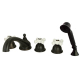 Milano Three-Handle 5-Hole Deck Mount Roman Tub Faucet with Hand Shower