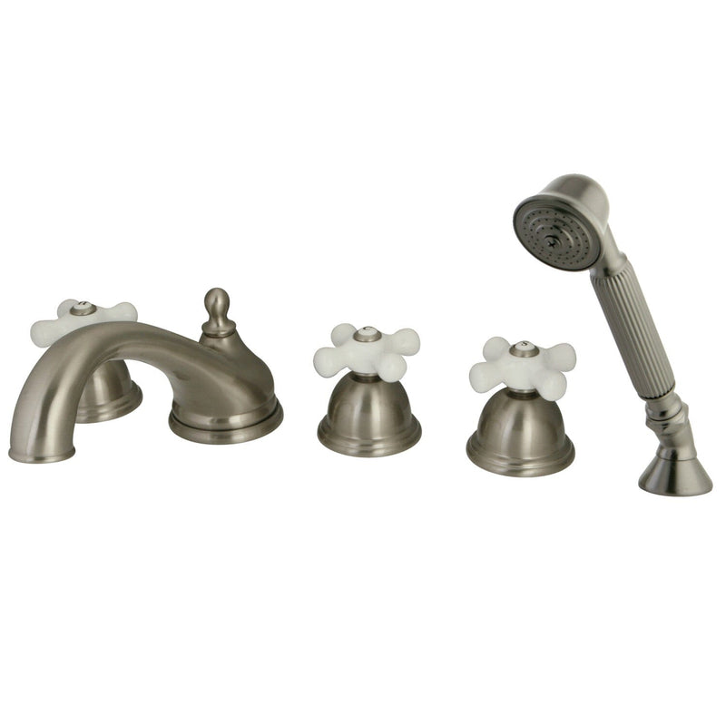 Milano Three-Handle 5-Hole Deck Mount Roman Tub Faucet with Hand Shower