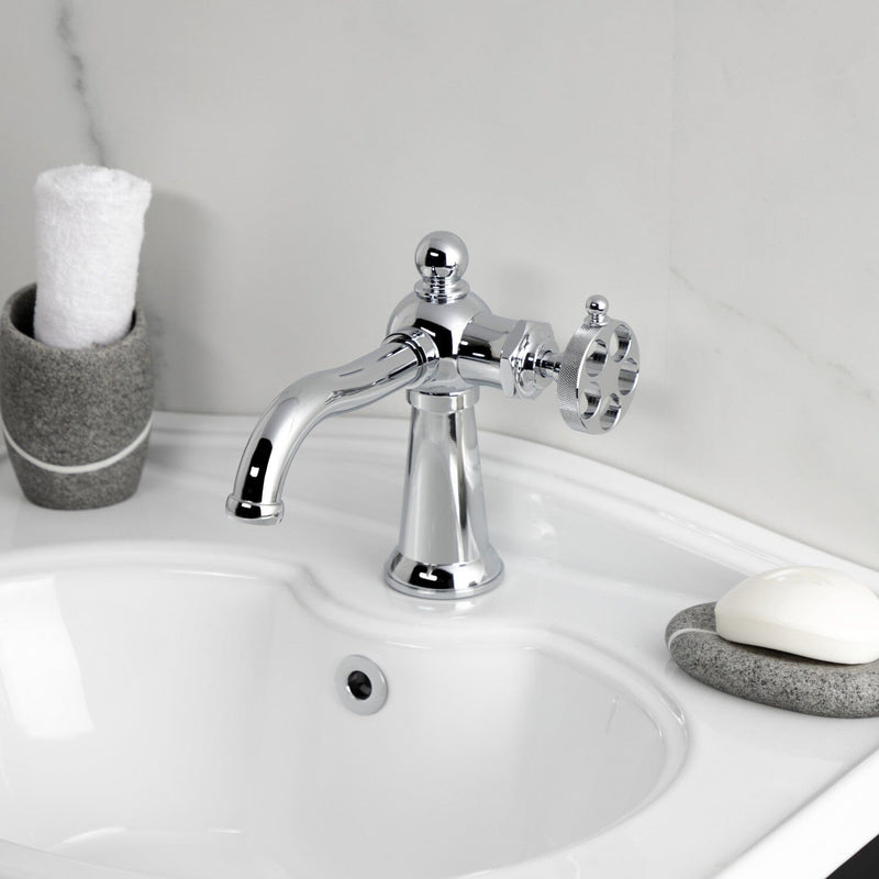 Wendell One-Handle 1-Hole Bathroom Faucet with Knurled Handle and Push Pop-Up Drain