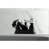 Restoration Double-Handle 3-Hole Deck Mount 4-Inch Centerset Bathroom Faucet with Brass Pop-Up