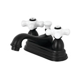 Restoration Double-Handle 3-Hole Deck Mount 4-Inch Centerset Bathroom Faucet with Brass Pop-Up