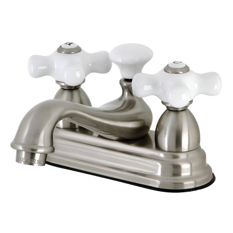 Restoration Double-Handle 3-Hole Deck Mount 4-Inch Centerset Bathroom Faucet with Brass Pop-Up