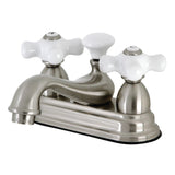 Restoration Double-Handle 3-Hole Deck Mount 4-Inch Centerset Bathroom Faucet with Brass Pop-Up