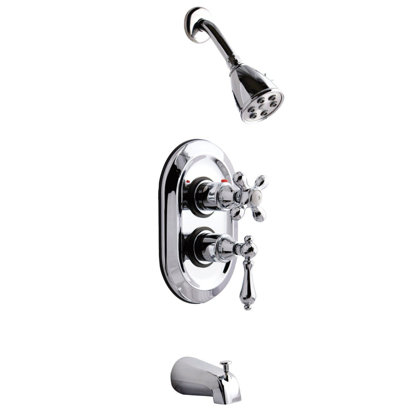 Restoration Double-Handle 3-Hole Thermostatic Tub and Shower Faucet with Plunger Diverter
