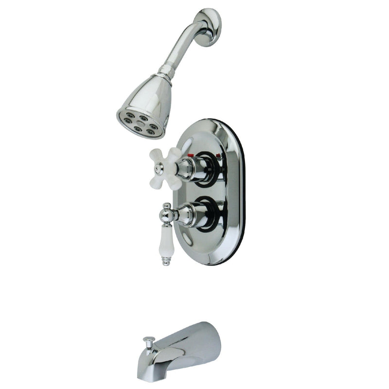 Restoration Double-Handle 3-Hole Thermostatic Tub and Shower Faucet with Plunger Diverter