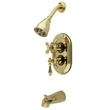 Restoration Double-Handle 3-Hole Thermostatic Tub and Shower Faucet with Plunger Diverter
