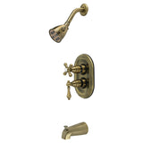 Restoration Double-Handle 3-Hole Thermostatic Tub and Shower Faucet with Plunger Diverter