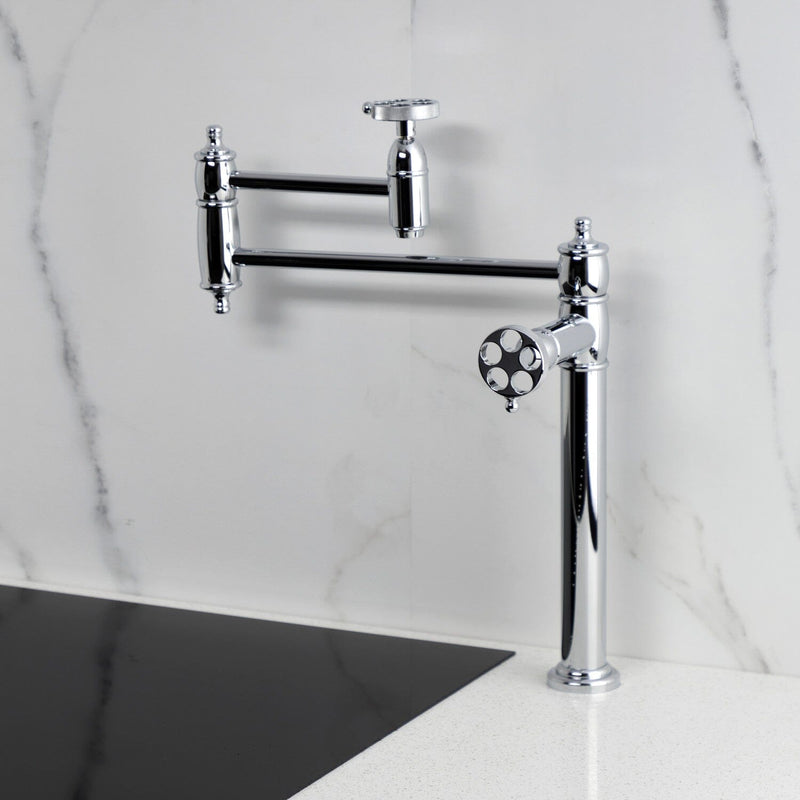 Wendell Two-Handle 1-Hole Deck Mount Pot Filler Faucet with Knurled Handle