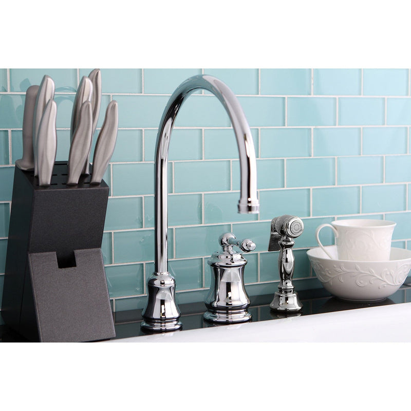 Restoration Single-Handle 3-Hole Widespread Kitchen Faucet with Brass Sprayer