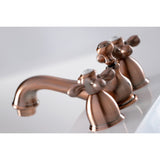 Restoration Two-Handle 3-Hole Deck Mount Mini-Widespread Bathroom Faucet with Brass Pop-Up
