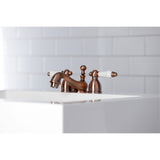 Restoration Two-Handle 3-Hole Deck Mount Mini-Widespread Bathroom Faucet with Brass Pop-Up