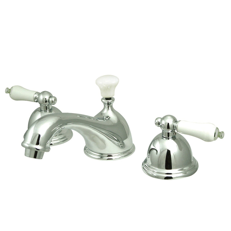 Restoration Two-Handle 3-Hole Deck Mount Widespread Bathroom Faucet with Brass Pop-Up
