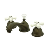 Restoration Two-Handle 3-Hole Deck Mount Widespread Bathroom Faucet with Brass Pop-Up
