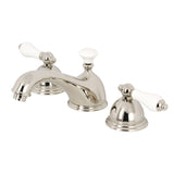 Restoration Two-Handle 3-Hole Deck Mount Widespread Bathroom Faucet with Brass Pop-Up