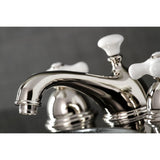 Restoration Two-Handle 3-Hole Deck Mount Widespread Bathroom Faucet with Brass Pop-Up
