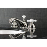 Restoration Two-Handle 3-Hole Deck Mount Widespread Bathroom Faucet with Brass Pop-Up