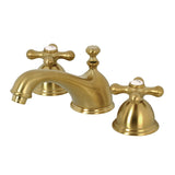Restoration Two-Handle 3-Hole Deck Mount Widespread Bathroom Faucet with Brass Pop-Up