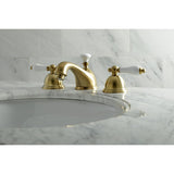 Restoration Two-Handle 3-Hole Deck Mount Widespread Bathroom Faucet with Brass Pop-Up