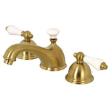 Restoration Two-Handle 3-Hole Deck Mount Widespread Bathroom Faucet with Brass Pop-Up