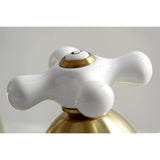 Restoration Two-Handle 3-Hole Deck Mount Widespread Bathroom Faucet with Brass Pop-Up