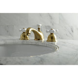 Restoration Two-Handle 3-Hole Deck Mount Widespread Bathroom Faucet with Brass Pop-Up
