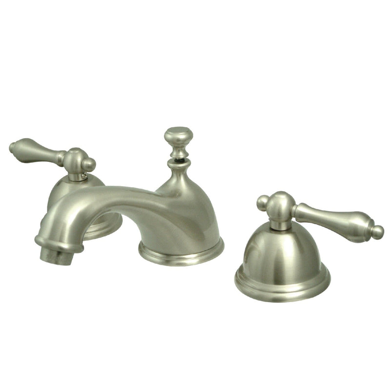 Restoration Two-Handle 3-Hole Deck Mount Widespread Bathroom Faucet with Brass Pop-Up