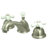 Restoration Two-Handle 3-Hole Deck Mount Widespread Bathroom Faucet with Brass Pop-Up