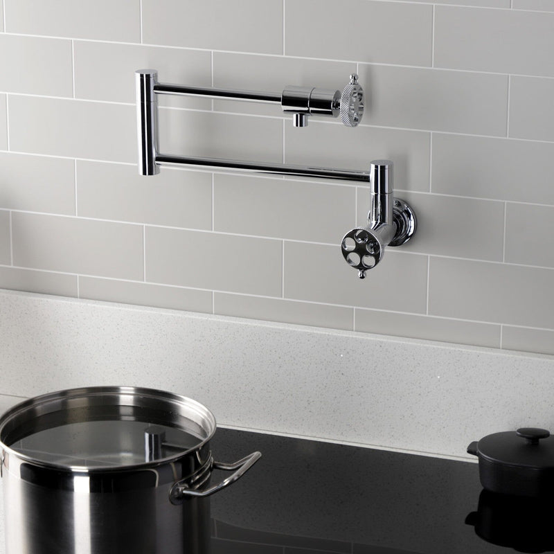 Webb Two-Handle 1-Hole Wall Mount Pot Filler Faucet with Knurled Handle