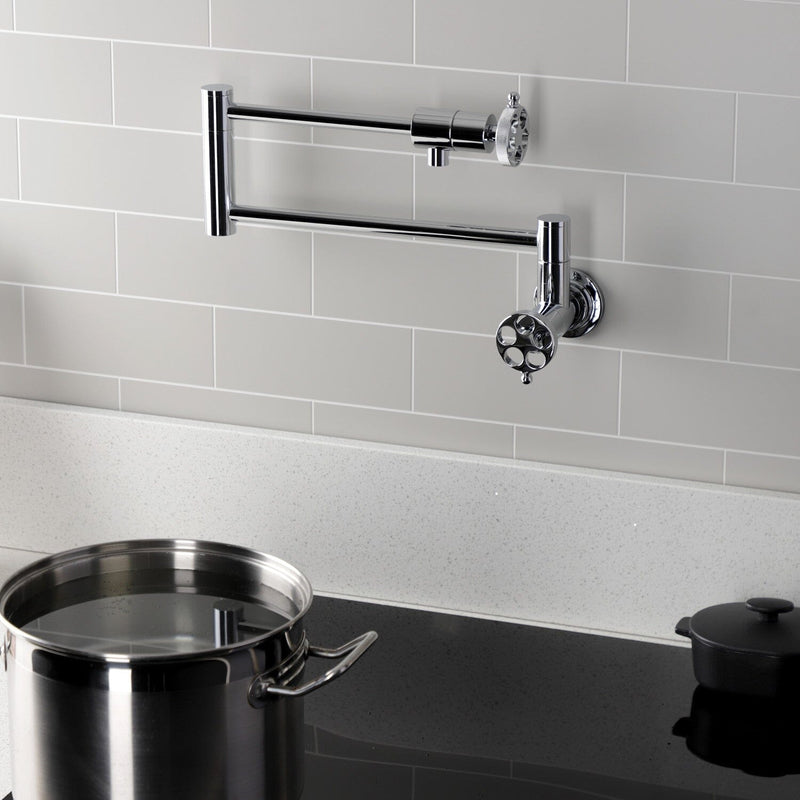 Wendell Two-Handle 1-Hole Wall Mount Pot Filler Faucet with Knurled Handle
