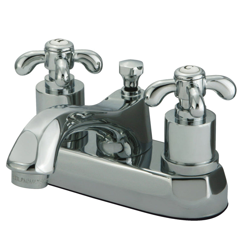 French Country Double-Handle 3-Hole Deck Mount 4-Inch Centerset Bathroom Faucet with Brass Pop-Up