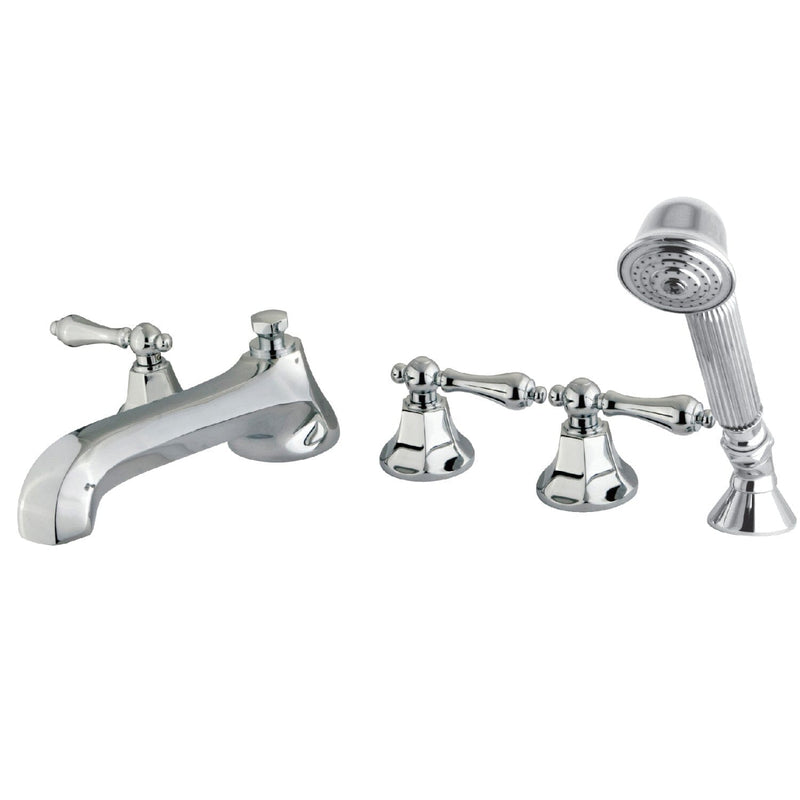 Metropolitan Three-Handle 5-Hole Deck Mount Roman Tub Faucet with Hand Shower