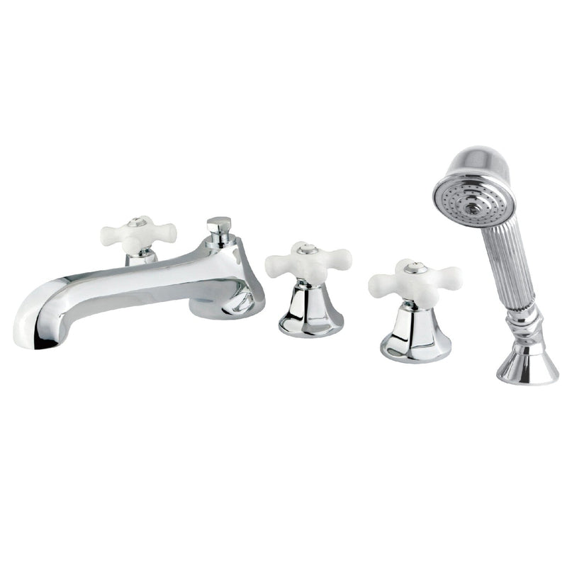 Metropolitan Three-Handle 5-Hole Deck Mount Roman Tub Faucet with Hand Shower