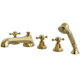 Metropolitan Three-Handle 5-Hole Deck Mount Roman Tub Faucet with Hand Shower