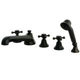Metropolitan Three-Handle 5-Hole Deck Mount Roman Tub Faucet with Hand Shower
