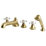 Metropolitan Three-Handle 5-Hole Deck Mount Roman Tub Faucet with Hand Shower
