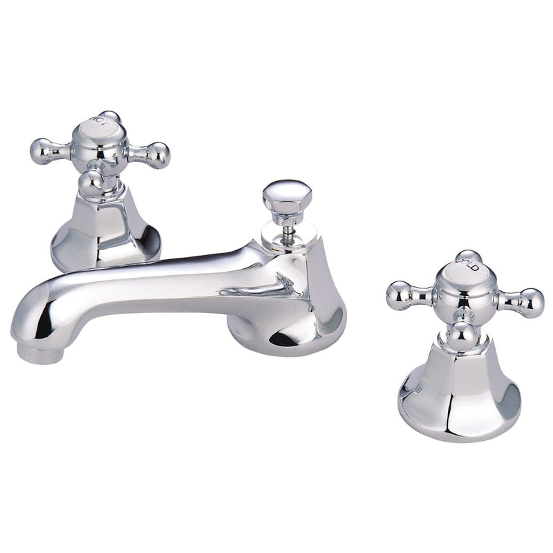 Metropolitan Two-Handle 3-Hole Deck Mount Widespread Bathroom Faucet with Brass Pop-Up Drain
