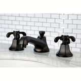 French Country Two-Handle 3-Hole Deck Mount Widespread Bathroom Faucet with Brass Pop-Up