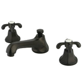French Country Two-Handle 3-Hole Deck Mount Widespread Bathroom Faucet with Brass Pop-Up