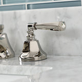 Metropolitan Two-Handle 3-Hole Deck Mount Widespread Bathroom Faucet with Brass Pop-Up