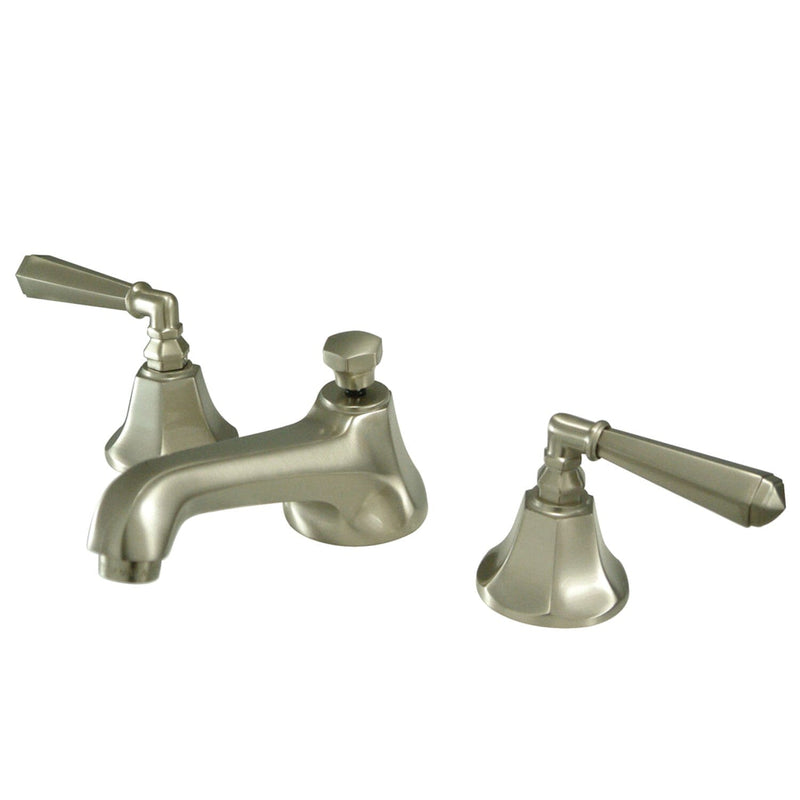 Metropolitan Two-Handle 3-Hole Deck Mount Widespread Bathroom Faucet with Brass Pop-Up