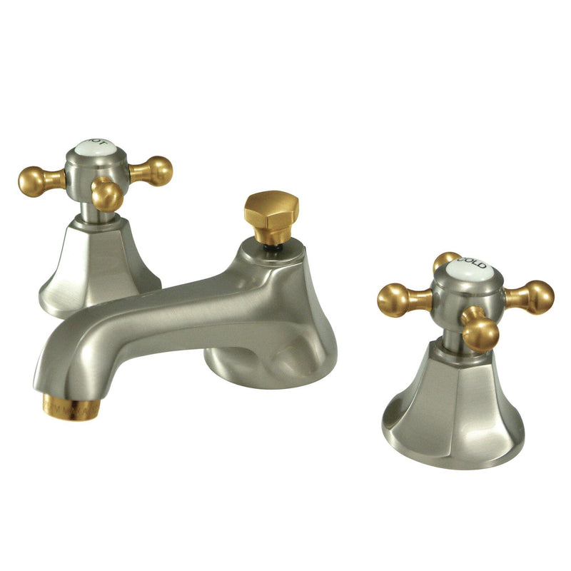 Metropolitan Two-Handle 3-Hole Deck Mount Widespread Bathroom Faucet with Brass Pop-Up Drain