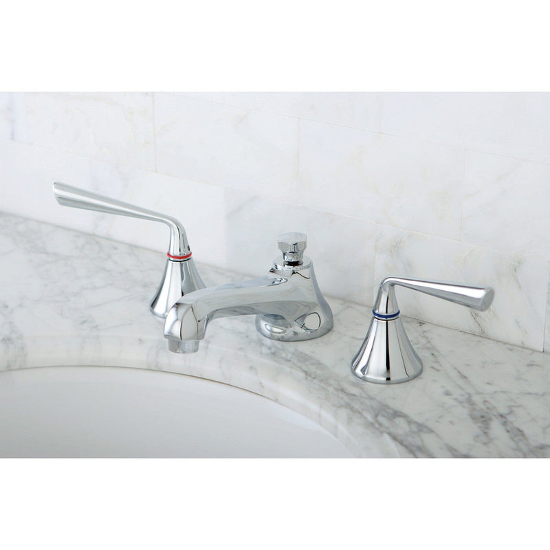 Two-Handle 3-Hole Deck Mount Widespread Bathroom Faucet with Brass Pop-Up