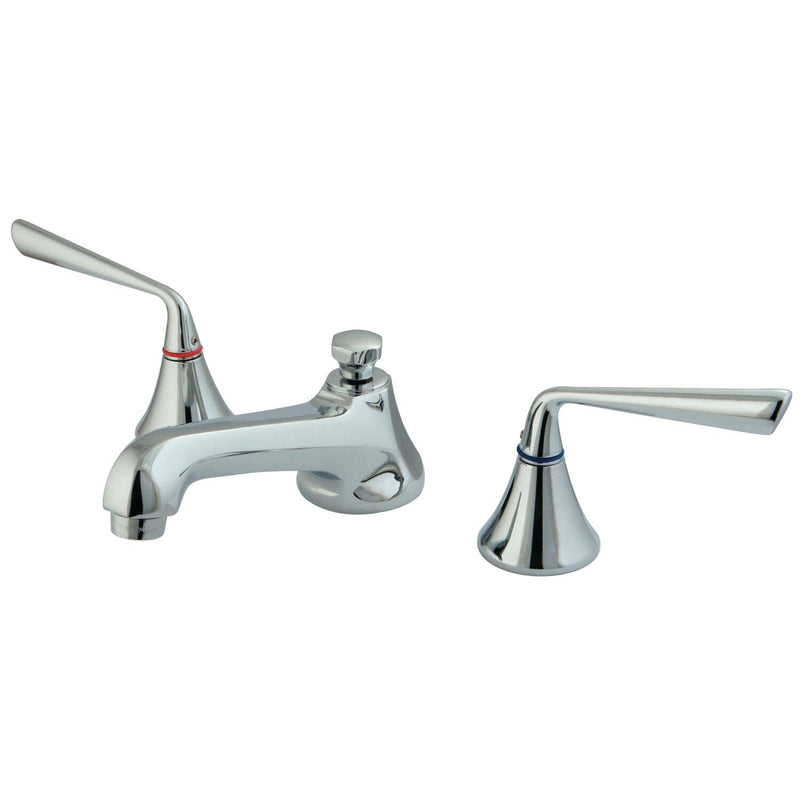 Two-Handle 3-Hole Deck Mount Widespread Bathroom Faucet with Brass Pop-Up