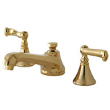 Two-Handle 3-Hole Deck Mount Widespread Bathroom Faucet with Brass Pop-Up