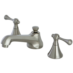 Two-Handle 3-Hole Deck Mount Widespread Bathroom Faucet with Brass Pop-Up