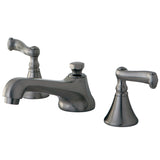 Two-Handle 3-Hole Deck Mount Widespread Bathroom Faucet with Brass Pop-Up
