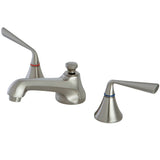 Two-Handle 3-Hole Deck Mount Widespread Bathroom Faucet with Brass Pop-Up