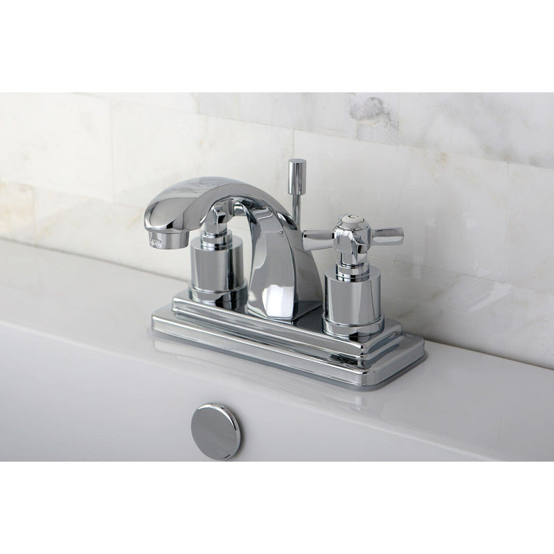 Millennium Double-Handle 3-Hole Deck Mount 4-Inch Centerset Bathroom Faucet with Brass Pop-Up